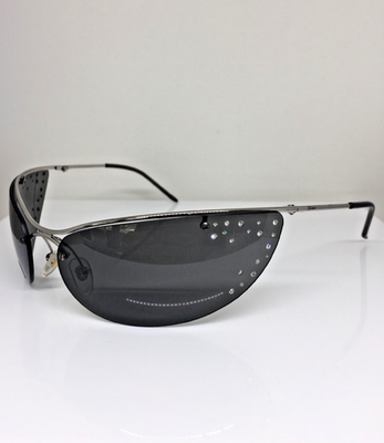 New Dior Extase Strass Wraparound Sunglasses C. YB7 Shiny Silver w
