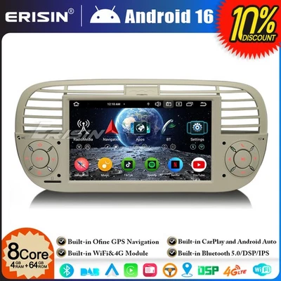 64GB Android 16 Autoradio GPS Navi pour Fiat 500/500C/500S 500E CarPlay DAB+ DSP - Photo 1/4