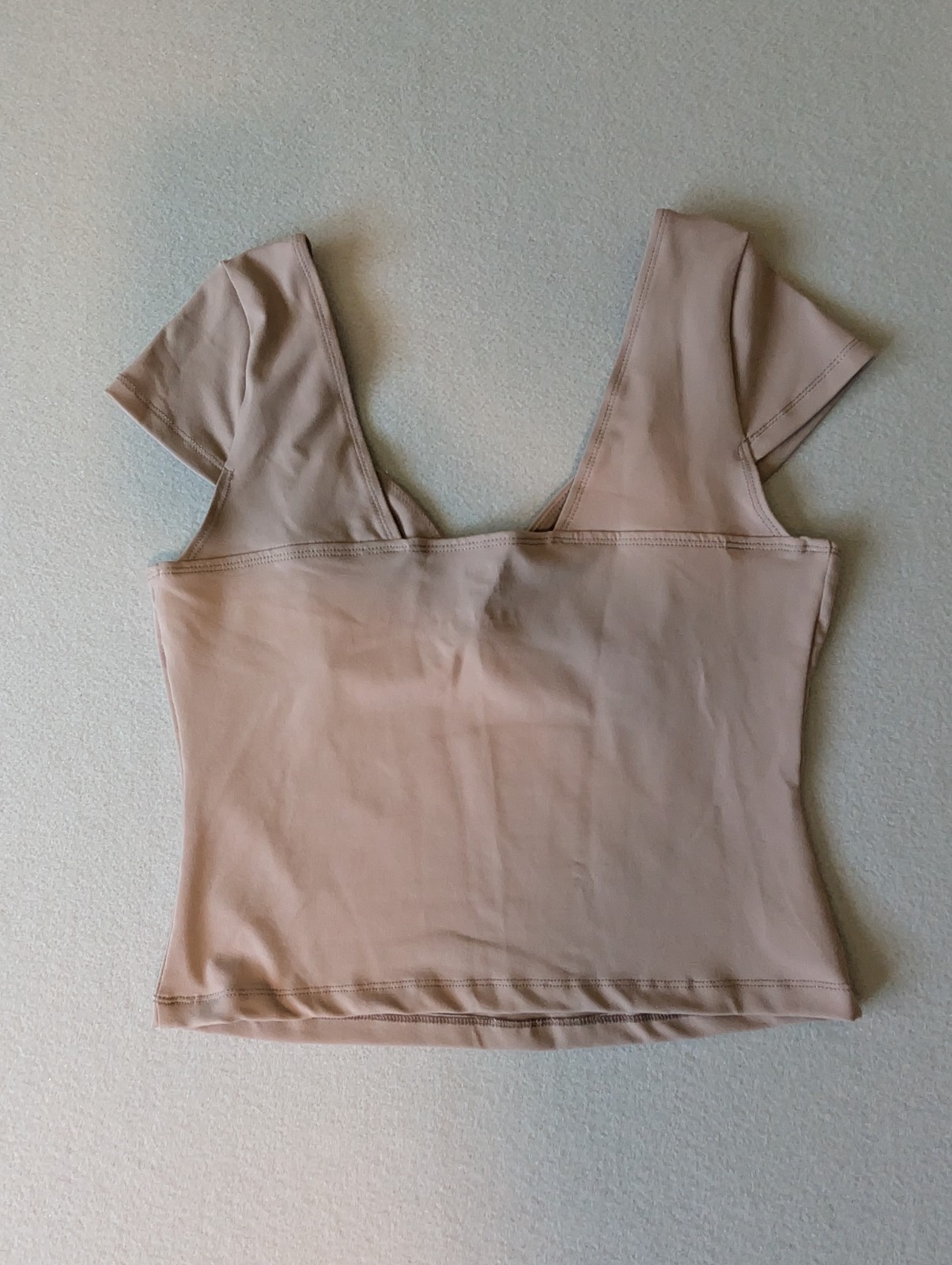 Neutral Cream Dusty Rose Cap Short Sleeve Contour Crop Top Bustier Style Shirt image 9
