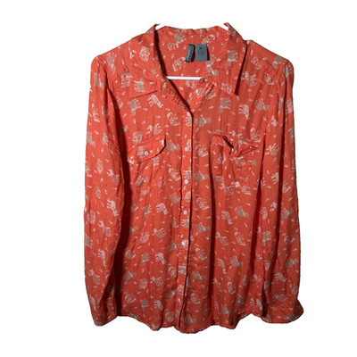 New Directions Weekend Blouse Women's Medium Elephant Print Button Down Shirt