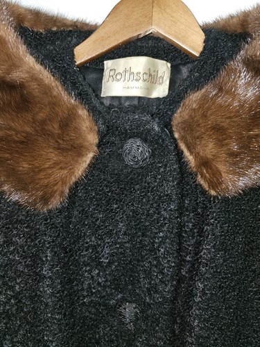 Vintage Rothschild Mantel Damen schwarz mit Pelzkragen & Bündchen *siehe Maße* - Bild 3 von 10