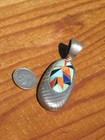 c1985 ZUNI INLAY PENDANT NECKLACE TURQUOISE STERLING SILVER JEWELRY  ~ "CR" — photo 7