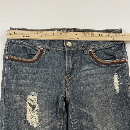 LA Idol Distressed Jeans Women’s 9 (31x31.5) Bejeweled Tapered Leg Mid Rise - Picture 5 of 12