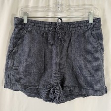 J. Crew Linen Blend Shorts Women's Small Blue Striped Drawstring Pull On 3" In