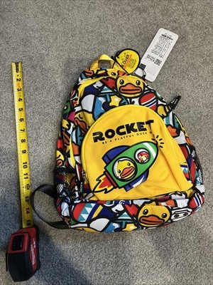 B.Duck Rocket Backpack   Colorful Kids Bag with Cartoon Duck & Chest Strap