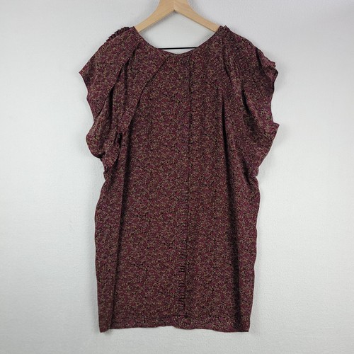 No. 6 Store Dress Womens 1/Small Burgundy Floral Silk Shift Lightweight Ruffles - Picture 2 of 10