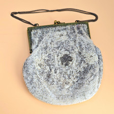 Vintage Art Deco Silver/Gray Metal Mesh Coin Purse w/ Chain Strap Made France