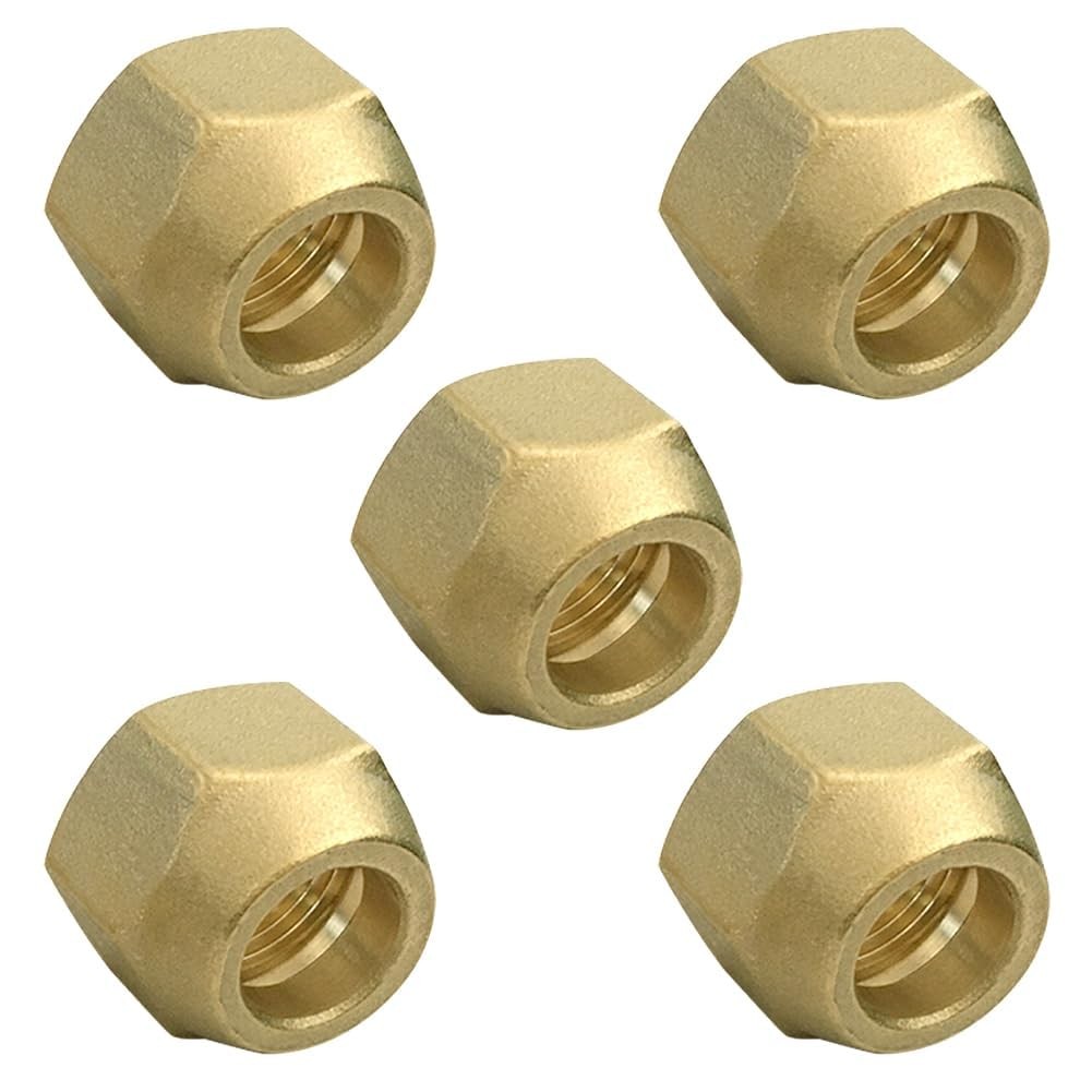 Joywayus 5 Pack Brass 1/4" Flare Nut SAE 45 Degree Flare Tube Fitting