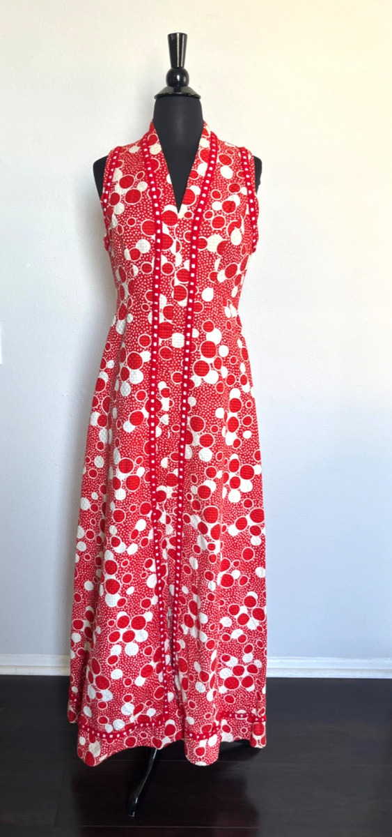 Vintage Maxi Dress M/L Red and White Polka Dot pattern Harmay st Amour
