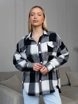 Women's Plaid Button Down Shirt Jacket Polyester Casual Loose Fit for Beach