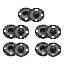 5 Set Sew-on Snap Buttons 17mm Metal Snap Fastener Buttons, Matt Black
