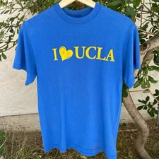 Vintage UCLA Liberty Mutual Tee Gildan Small Blue Yellow Faded Cracked