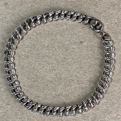 Vtg AC Co Sterling Silver Rhodium Plated Charm Bracelet 7 in. Parallel Link 6.2g