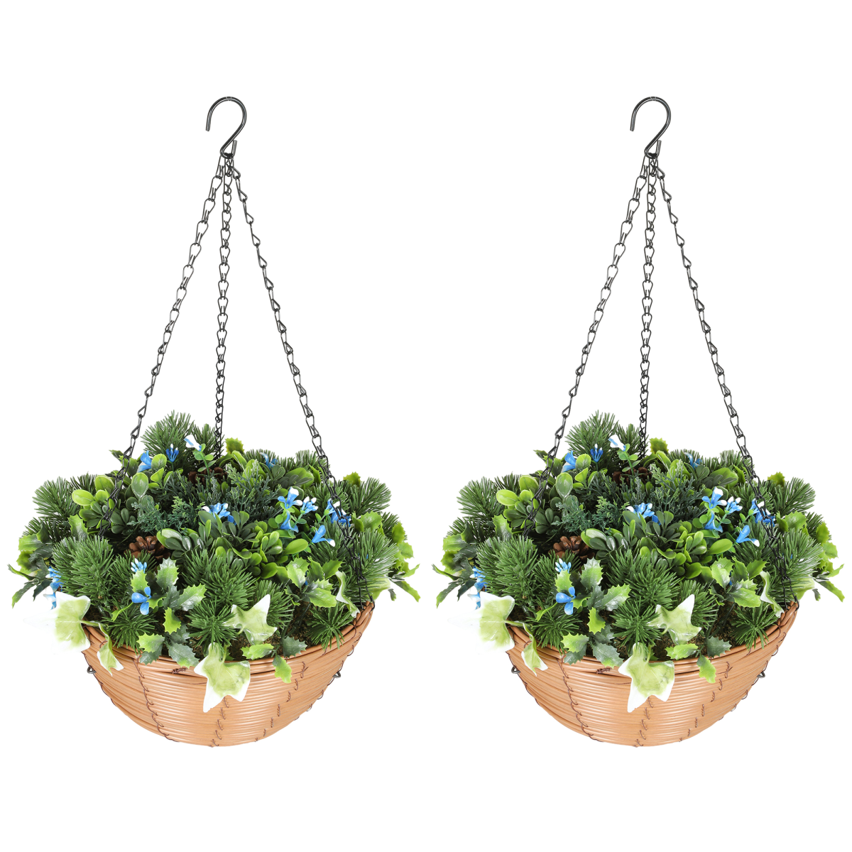 Homcom Green Artificial Flowers In Basket Set Of 2 With Pe Leaves And 18 Flowers - Φ32 X 60H Cm - 2 - Image 2