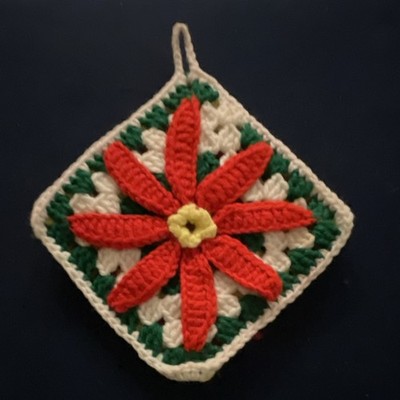Handmade Crochet Potholders Red Flower & Yellow Red Pattern Dishcloth