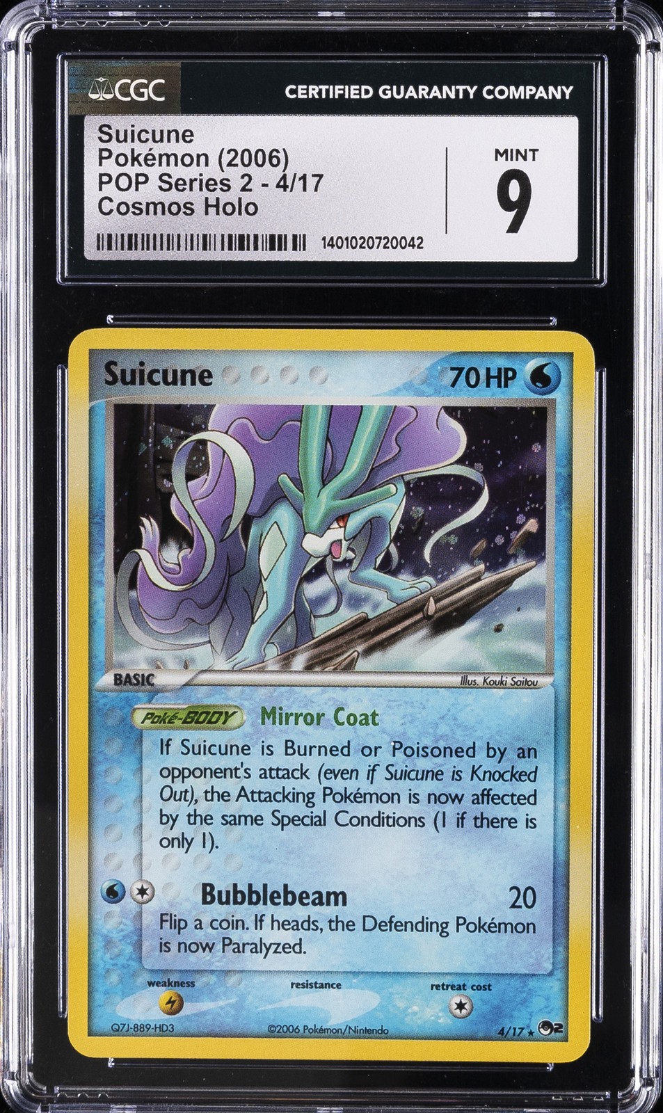 2006 POKEMON POP SERIES 2 COSMOS HOLO #4 SUICUNE CGC 9