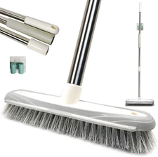 Push Broom,Tub Tile Broom Brush,Stiff Bristles Broom for Shower Cleaning, Patio,