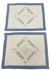 2 Quilted Embroidered Cotton Floral Pillow Shams Button Closure Sunham Home