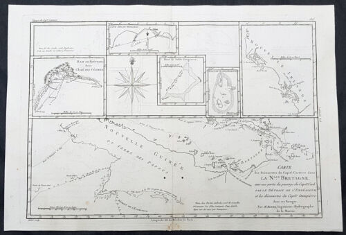 1780 Rigobert Bonne mapa antiguo de Nueva Guinea, William Dampier 1699 - mapas insertados - Imagen 1 de 2