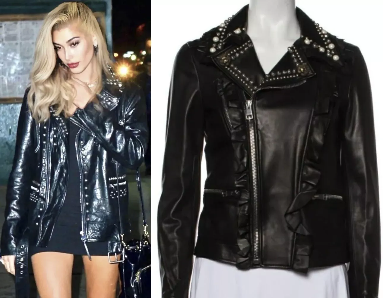 Blouson moto motard cuir noir 6K neuf Gucci 2017 36 38 40 2 4 6 manteau perle S M