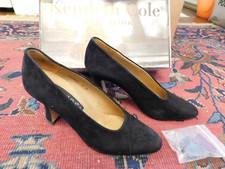 Vtg Kenneth Cole Black Suede Classy Flared 3" Heel Pumps Spain Fab 7 Fan Flare