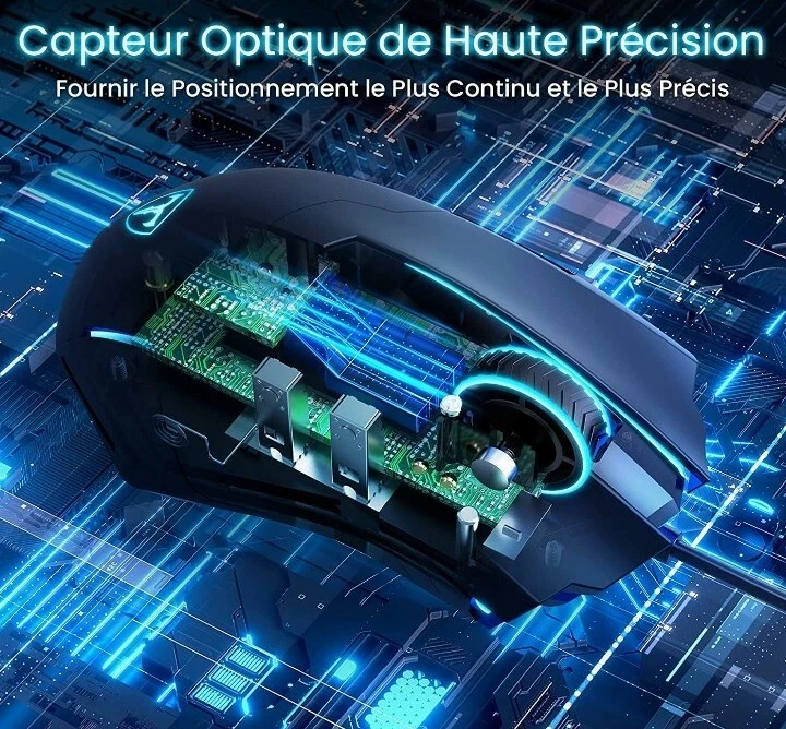 Souris Gamer Rétro-éclairage Led 7 Boutons Programmable 5 réglages dpi 1200/7200 - Photo 4/4