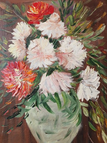 Original gerahmtes Öl auf Karton "Blumen in einer Vase" signiert Gulis 60er/70er Jahre