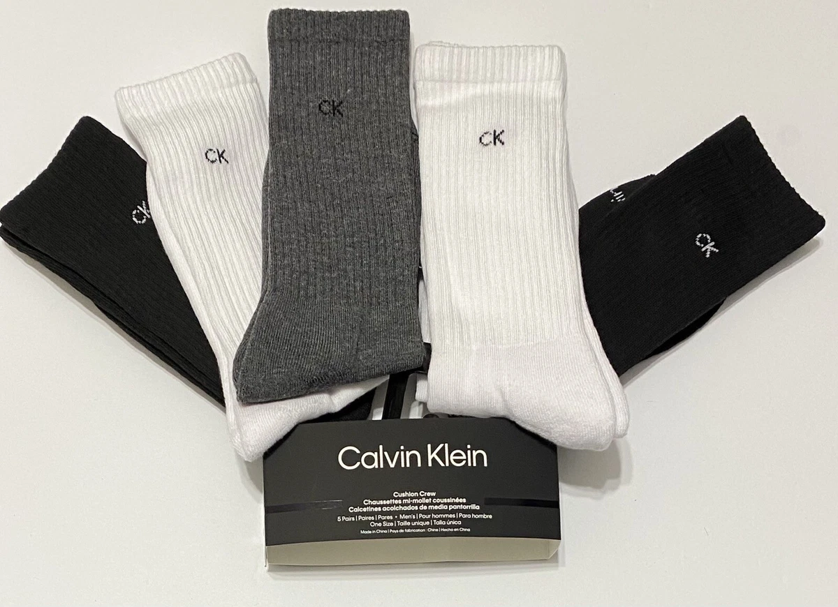 Calvin Klein 5 Pair Men s Cushion Crew Socks Black Gray White eBay