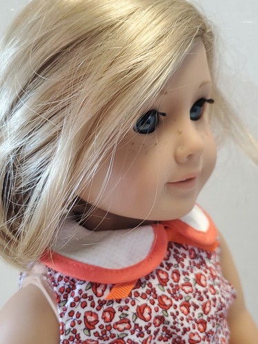 American Girl Kit In Scooter Outfit Orange Floral Dress Straw Hat NO Socks! VGC - Afbeelding 5 van 24