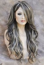 Long Loose wavy HEAT SAFE Full Human Hair Blend WIG Brown Blonde mix wnta 6-613