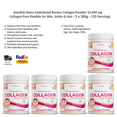 Swedish Nutra Hydrolysiertes Rinderkollagenpulver 10.000 mg für Gelenke 5x300g