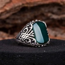 Solid-925 Sterling Silver Gemstone  Handmade Stone Green Onyx Unique Men's Ring