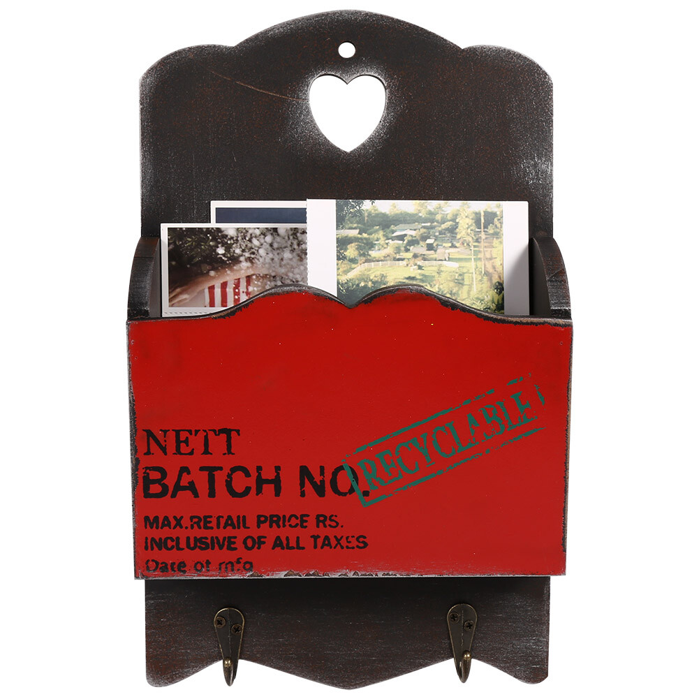 Vintage Wood Mail Letter Rack Key Holder Creative Wall Decor With Hook