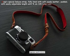 LUIGI's FULLY LINED in RED,BROWN DELUXE STRAP,fits LEICA,NIKON,CANON,ZEISS,R-D1