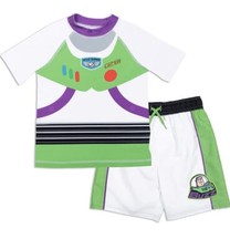 Disney Pixar Toy Story Buzz lightyear Rash Guard Swim Trunks Outfit Set Toddler