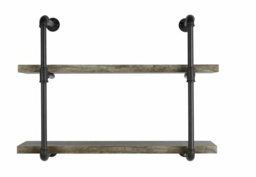 NEW Two Tier Faux Wood Industrial Pipe Wall Shelf Decorative Shelving Home Decor - Picture 3 of 5