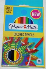 Paper Mate Pre-Sharpened 15 Colored Pencils Wood Assorted NEW