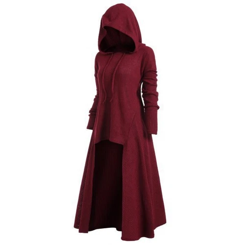 Abito lungo donna gotico punk con cappuccio vestito invernale casual felpa maglione maglione - Foto 2 di 15