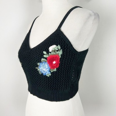 American Eagle Embroidered Crochet Cropped Tank Top Boho Size Small Women's