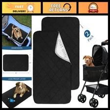 Waterproof Dog Stroller Mat 2 Pack - Washable, Reusable Puppy Liner, Black