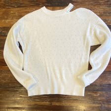 DKNY JEANS White Studded Knit Pullover Sweater Women's Size S