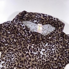 PaulnKC Leopard Print Cowl Neck Mini Dress Short Puff Sleeve Brown Tan 2925