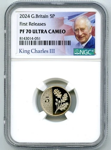 2024 GREAT BRITAIN 5P PROOF NGC PF70 UCAM OAK LEAF 5 PENCE FIRST RELEASES