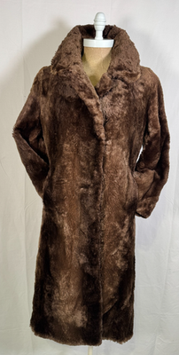 #ad Vintage 60s Genuine Brown Sheared Beaver Fur Long Coat Full Length Jacket Sz S $185.00