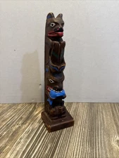 Native Alaskan Hand-Carved Totem Pole - Made In Ak, 10.5 Inches Tall - Beautiful