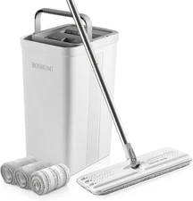 Mop and Bucket with Wringer Set, Flat Floor Mop and Bucket, with 3 Microfiber Mo