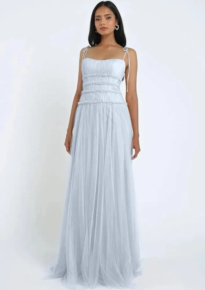 blue and white floral one shoulder dress Kenny One Shoulder Tiered Maxi Dress Blue S main image 0