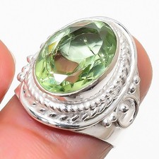 Green Amethyst Gemstone 925 Sterling Silver Jewelry All Size Ring For Gift
