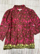 Banana Republic Women's Fuchsia Pink Blouse Small 3/4 Bell Sleeve V Neck Top S