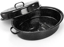 TOPZEA Granite Roasting Pan with Lid, 18" x 12.5" Turkey Roaster Pan Enameled on